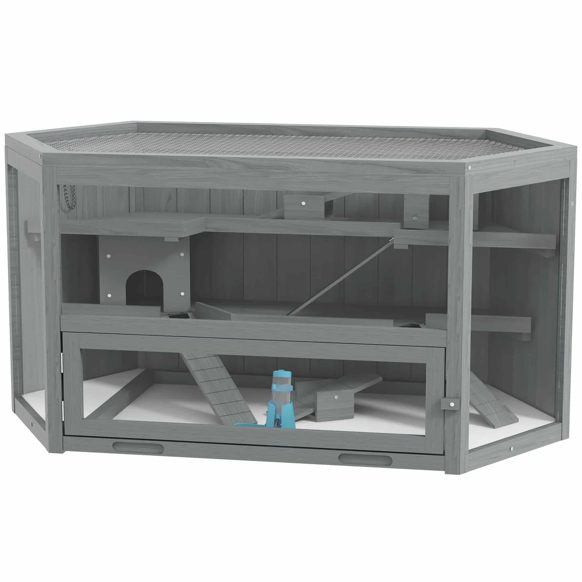 Hamsterbur, 3 niveauer, aftagelig bakke, træ/metal, 115x60x55 cm